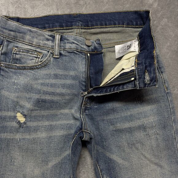 MNML Men’s Moto Biker Distressed Leather Knee Skinny Jeans Size 29x33 - Picture 13 of 15